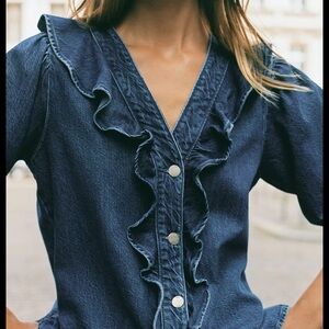 Denim ruffle shirt
